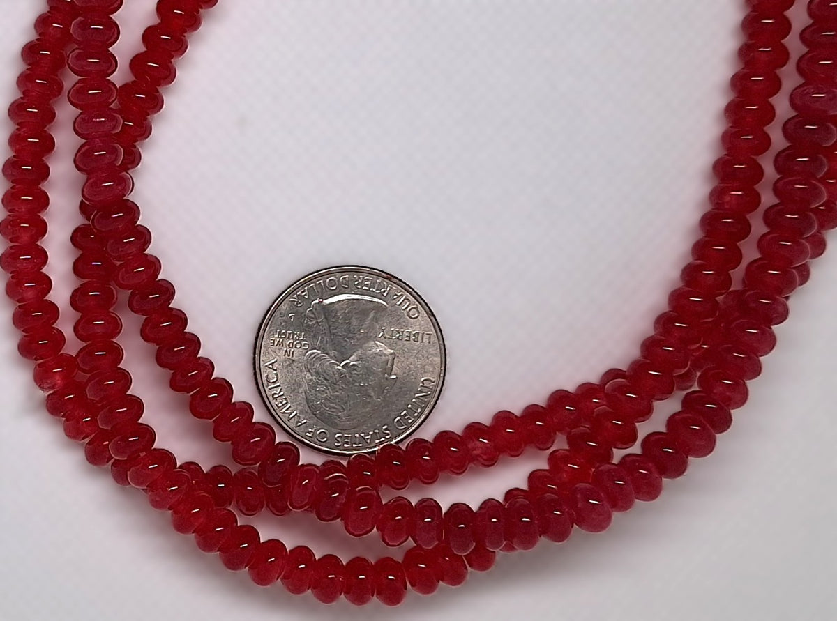 6x4mm Red Jade Dyed Smooth Rondelle Gemstone Beads 16-inch Strand