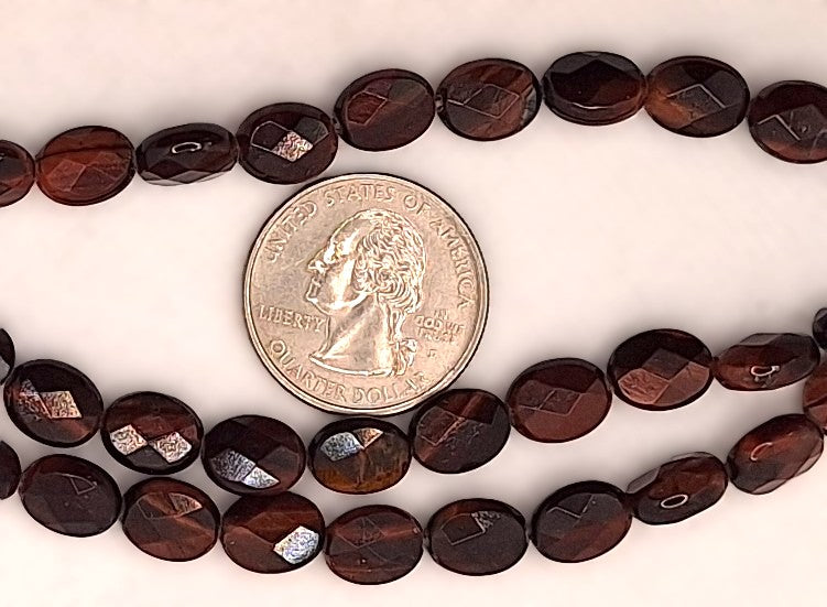 10x8mm Red Tiger's Eye Faceted Puff Oval Gemstone Beads 8-Inch Strand