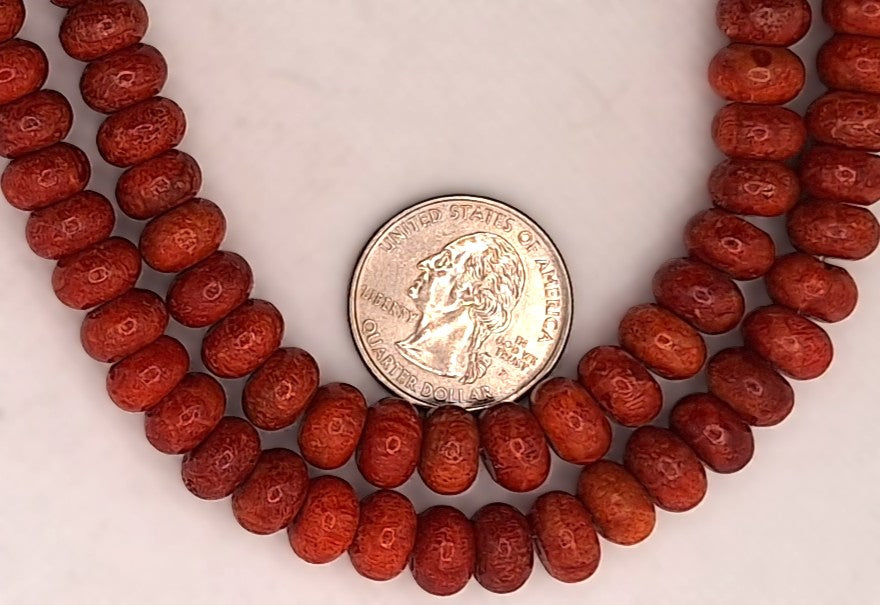 10x6mm Red Sponge Coral Dyed Rondelle Beads 8-Inch Strand