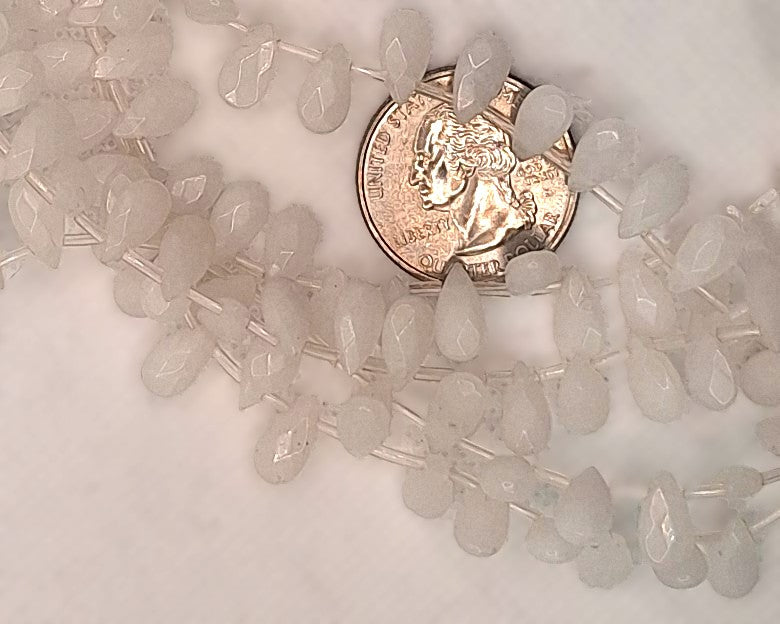 10x5mm White Jade Faceted Flat Teardrop Briolette Gemstone Beads 8-Inch Strand