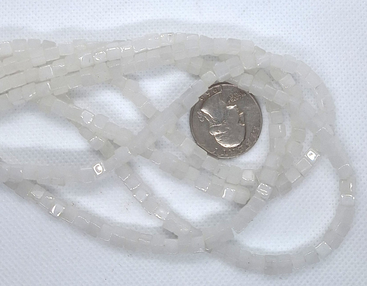 4mm Natural White Quartz Cube Gemstone Beads 16-Inch Strand