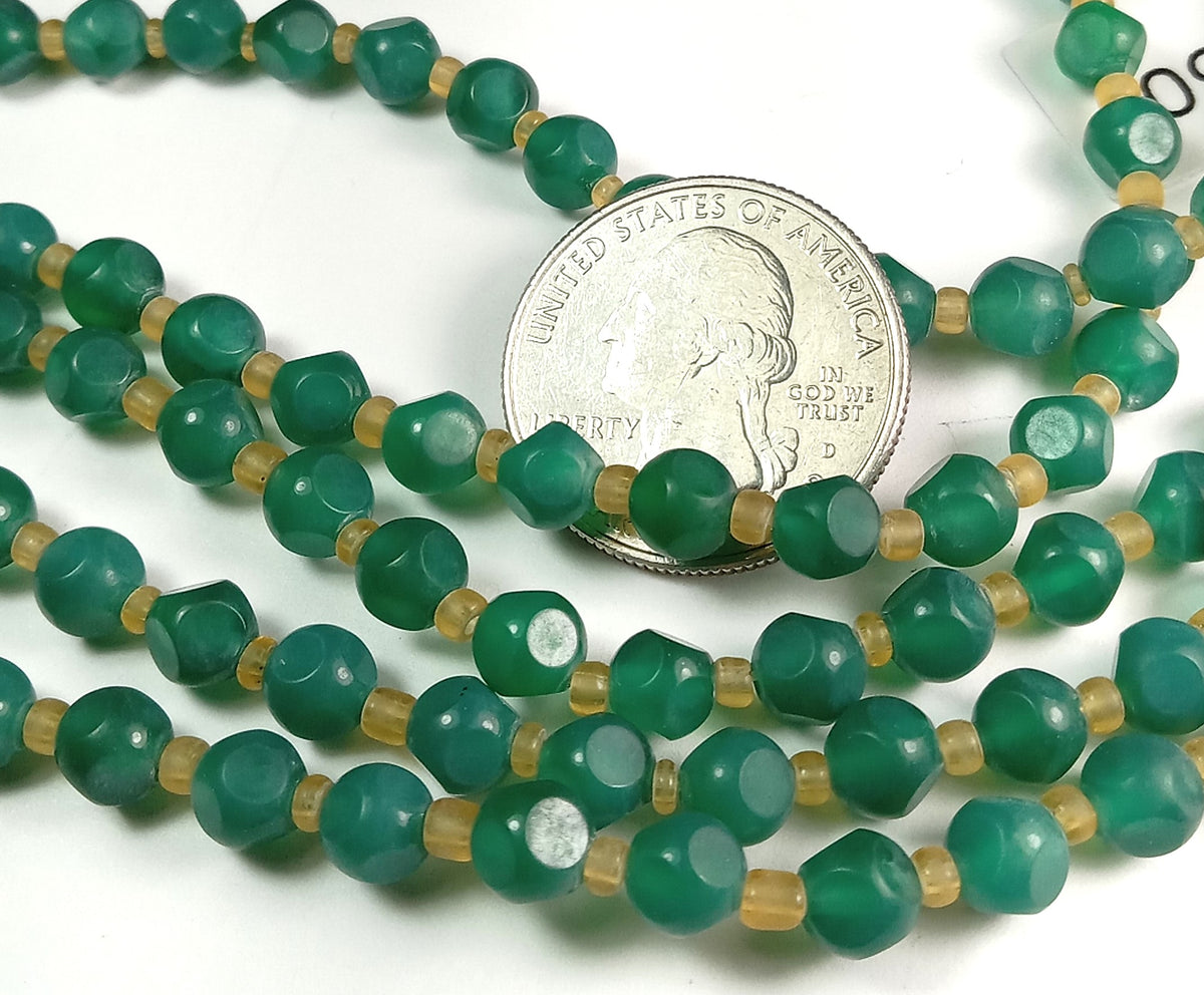 6mm Green Agate Matte Magic Square Gemstone Beads 8-Inch Strand