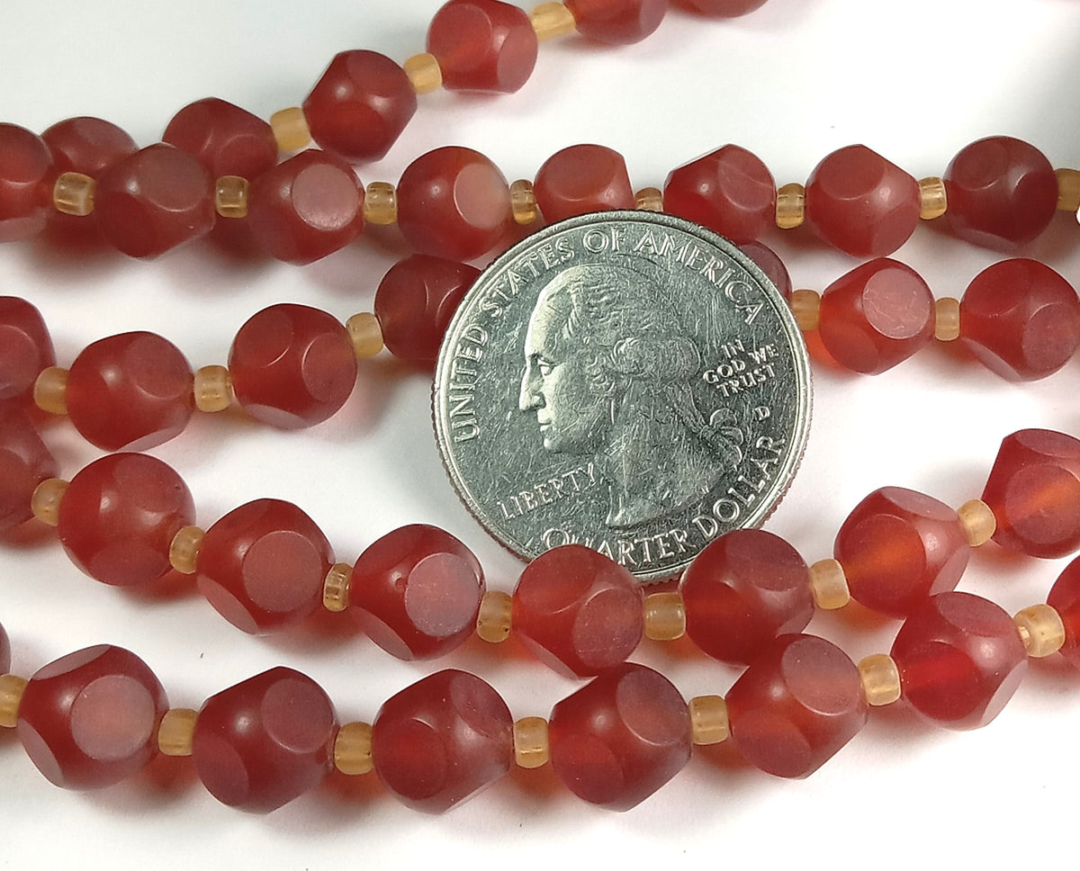 8mm Carnelian Matte Faceted Magic Square Gemstone Beads 8-Inch Strand