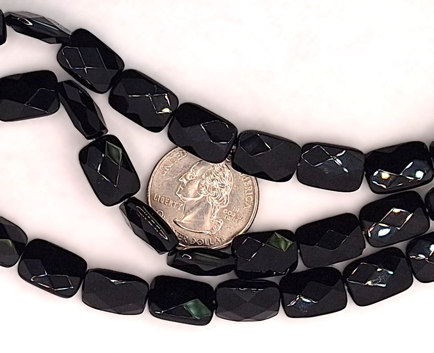 14x10mm Black Onyx Faceted Rectangle Gemstone Beads 8-inch Strand