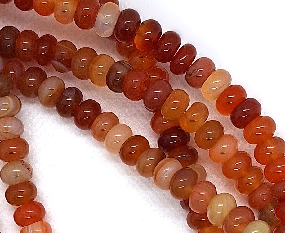 8x5mm Carnelian Smooth Rondelle Gemstone Beads 16-Inch Strand
