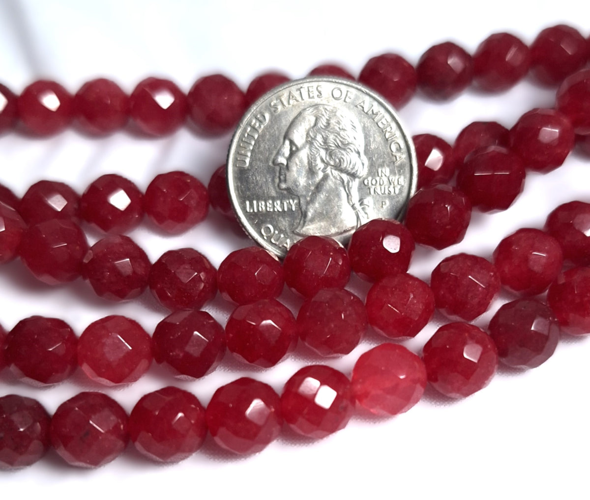 8mm Cherry Quartz Dyed Faceted Round Gemstone Beads 16-Inch Strand