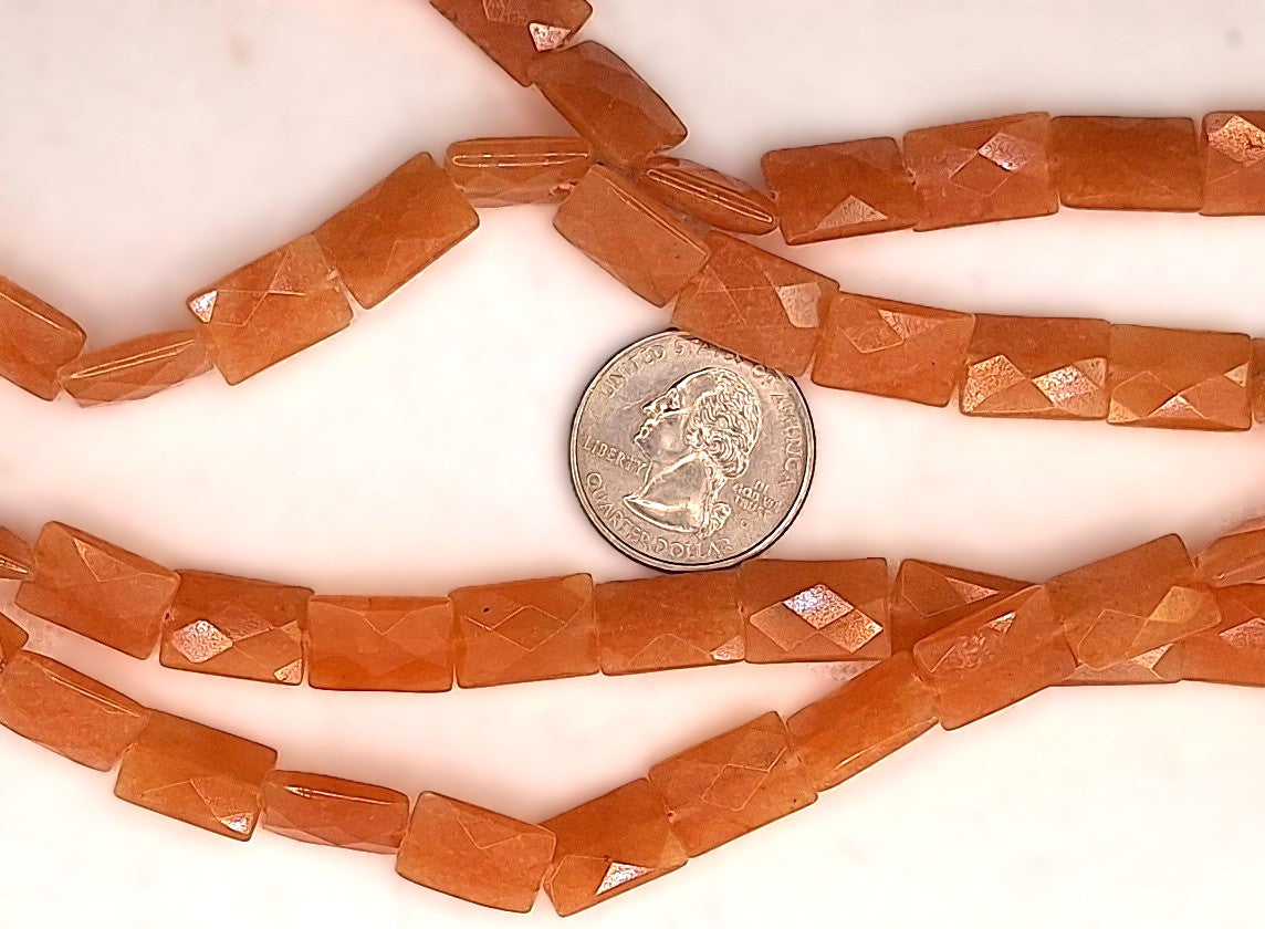 14x10mm Peach Aventurine Faceted Rectangle Gemstone Beads 8-inch Strand