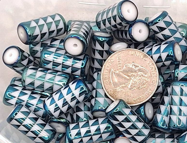 20x10mm Aquamarine Triangle Electroplated Glass Column Beads 5ct