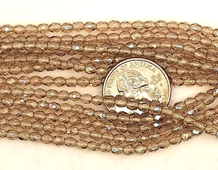 4mm Black Diamond Luster Transparent Faceted Fire-Polished Round Beads 50ct