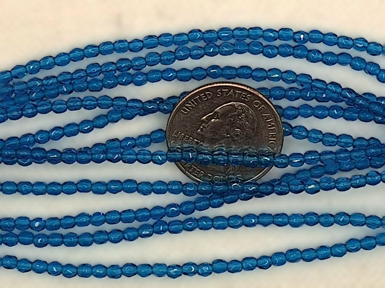 3mm Capri Blue Transparent Faceted Fire-Polished Round Beads 50ct