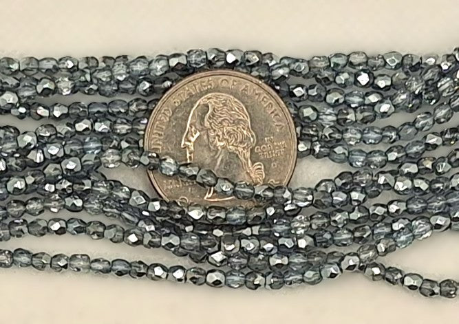 3mm Light Sapphire Blue Mirror Faceted Fire-Polished Round Beads 50ct