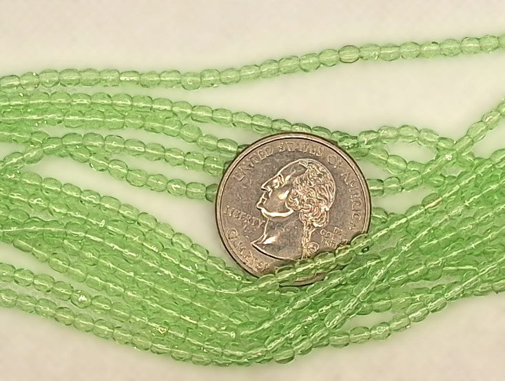 3mm Peridot Green Transparent Faceted Fire-Polished Round Beads 50ct