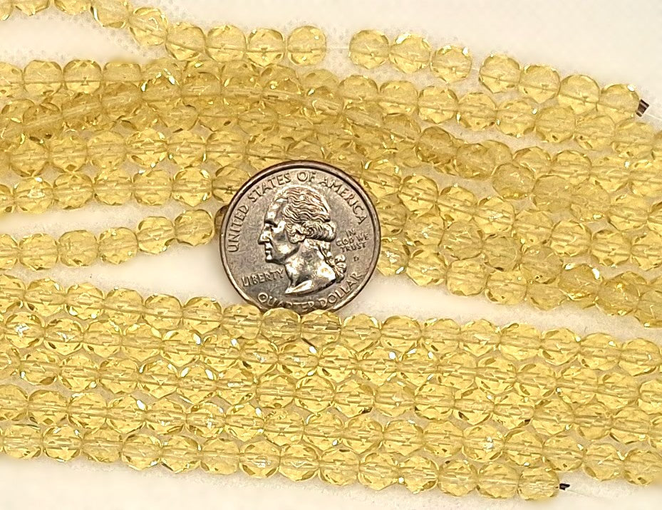6mm Pale Honey Topaz Transparent Faceted Fire-Polished Round Beads 25ct