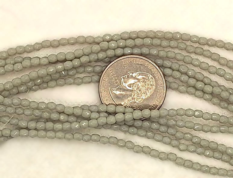 3mm Gray Opaque Faceted Fire-Polished Round Beads 50ct