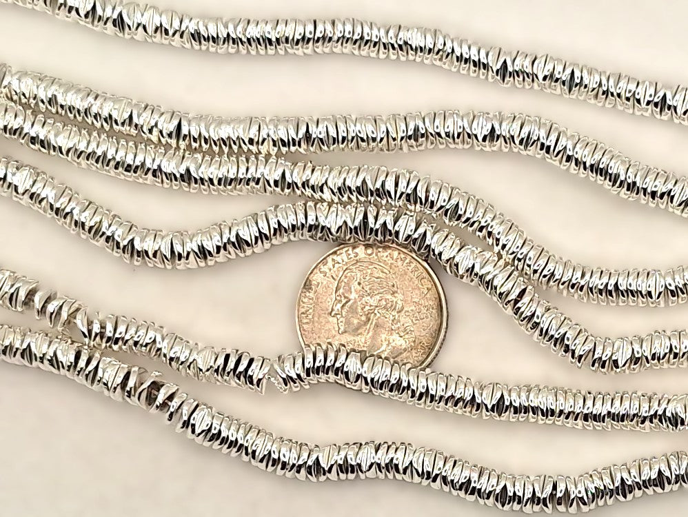 6x1.5mm Wavy Disc Heishi Silver Plated Hematite Gemstone Beads 8-inch Strand