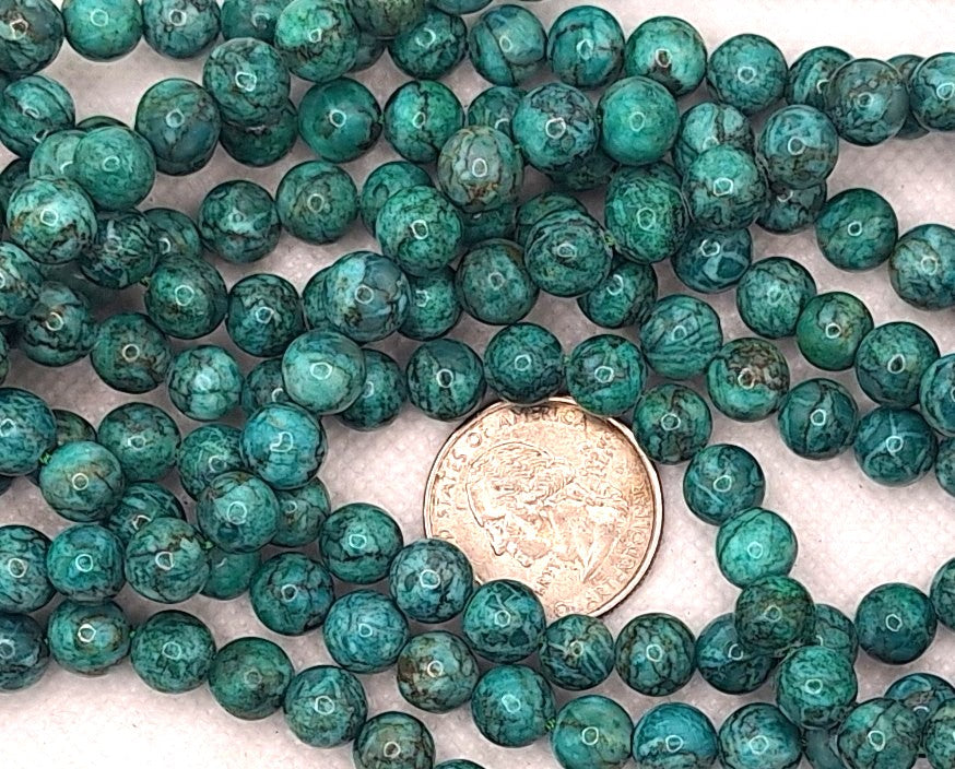 8mm Dark Cyan Marble Dyed Round Gemstone Beads 7.5-inch Strand