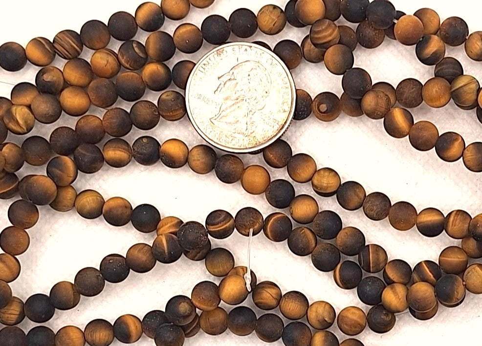 6mm Tiger's Eye Frosted Matte Round Gemstone Beads 7.5-inch Strand