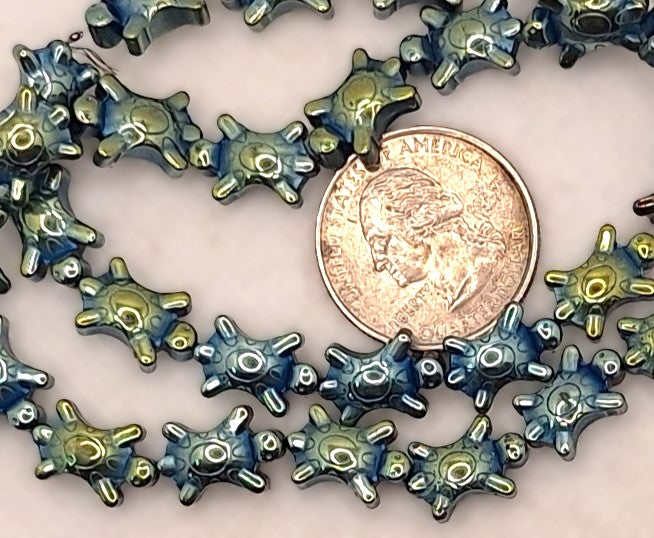 14x9mm Turtle Electroplated Blue Gold Hematite Gemstone Beads 8-inch Strand