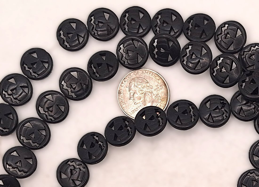 15mm Jack-o-Lantern Black Dyed Howlite Flat Beads 14ct