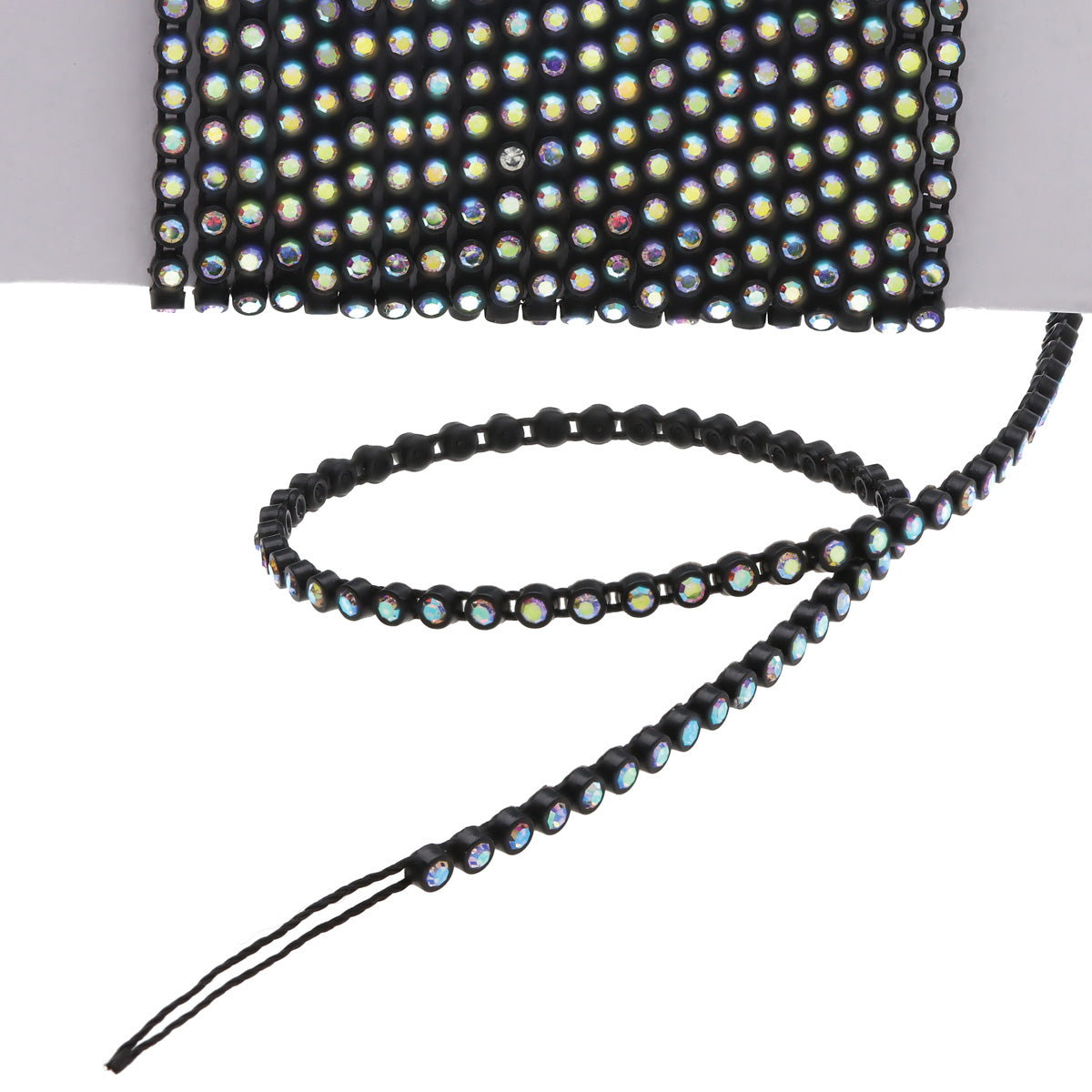 SS6 Crystal AB Black Plastic Rhinestone Banding 10 Yards