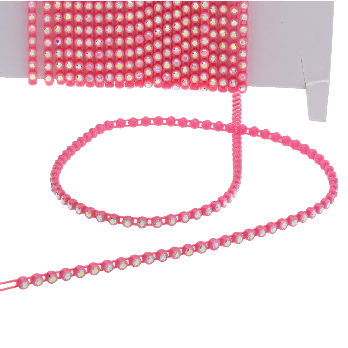 SS6 Crystal AB Hot Pink Plastic Rhinestone Banding 10 Yards