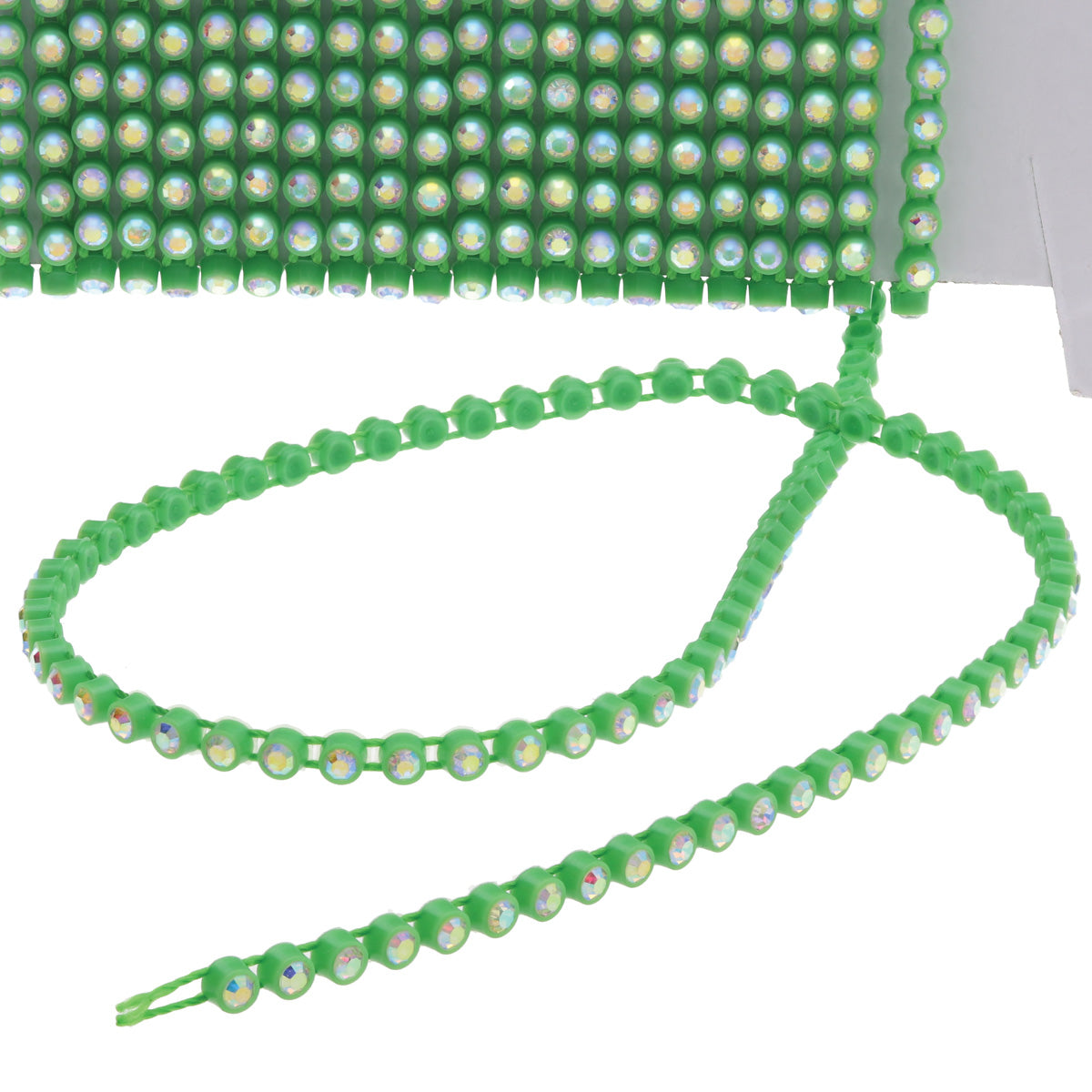 SS8 Crystal AB Green Plastic Rhinestone Banding 10 Yards