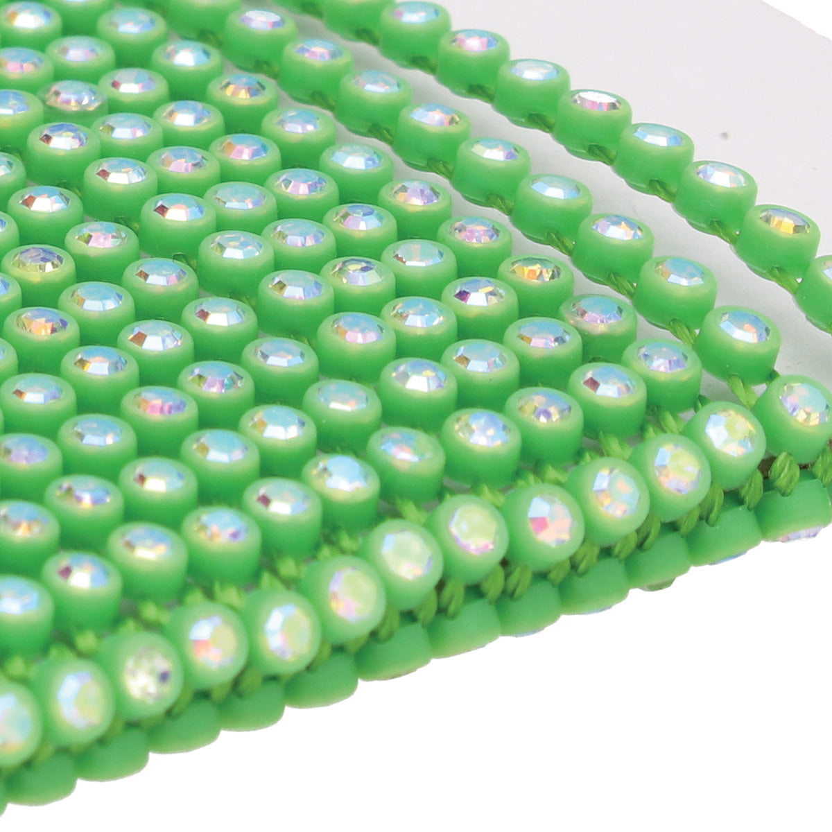 SS8 Crystal AB Green Plastic Rhinestone Banding 10 Yards