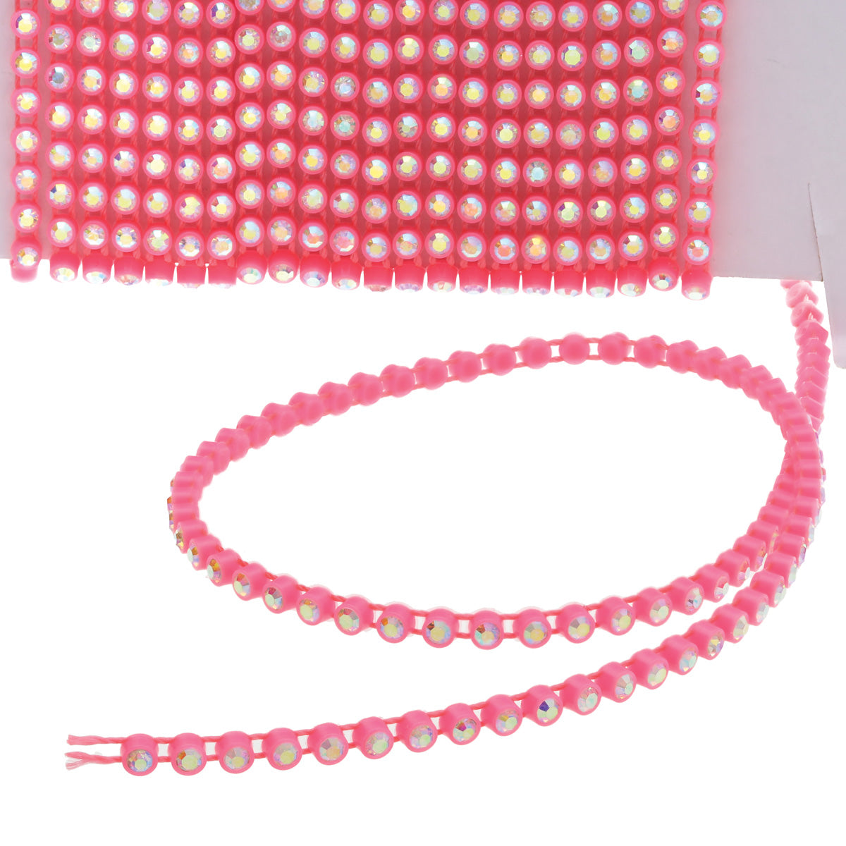 SS8 Crystal AB Hot Pink Plastic Rhinestone Banding 10 Yards