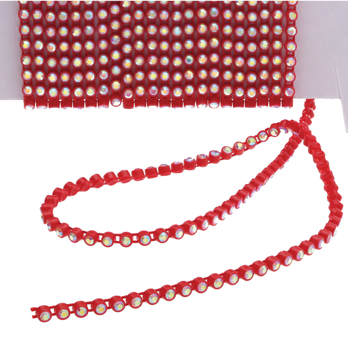 SS8 Crystal AB Red Plastic Rhinestone Banding 10 Yards