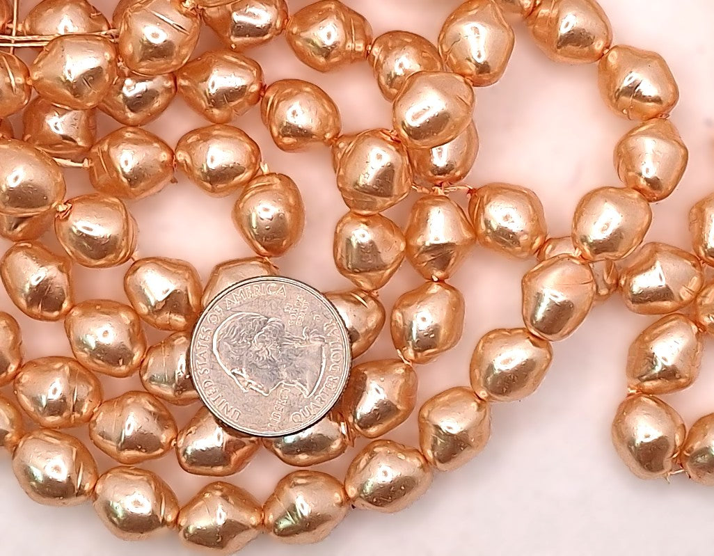 13x11mm Pink Baroque Oval Nugget Czech Glass Pearl 15ct