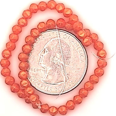 3mm Hyacinth Orange Sueded Gold English Cut Pressed Glass Czech Beads 50ct
