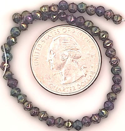 3mm Purple Metallic Rainbow English Cut Pressed Glass Czech Beads 50ct