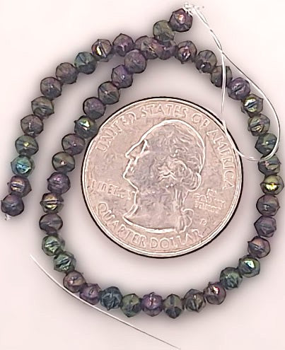 3mm Purple Metallic Rainbow English Cut Pressed Glass Czech Beads 50ct