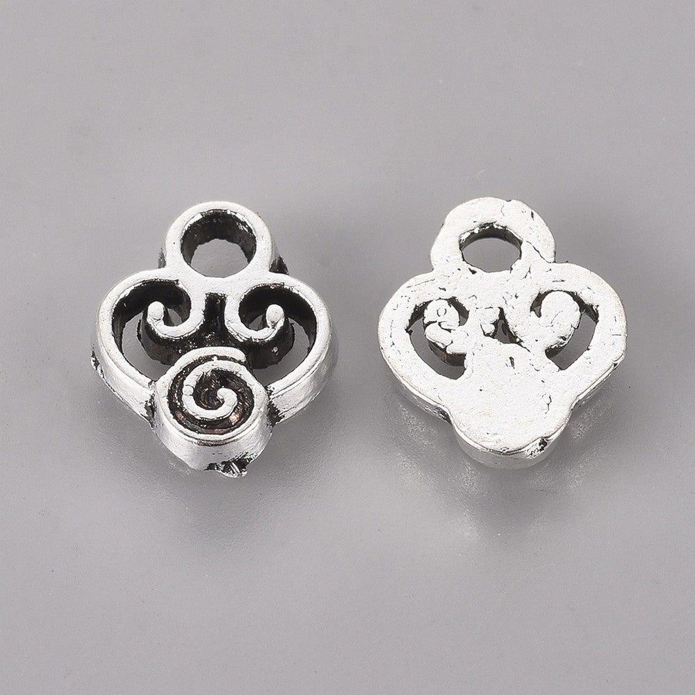 10x8mm Scroll Antique Silver Drop Charms, Lot of 20