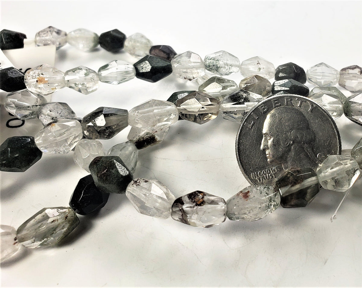 8-12mm Green Kiwi Quartz Freeform Faceted Barrel Gemstone Beads 8-inch Strand