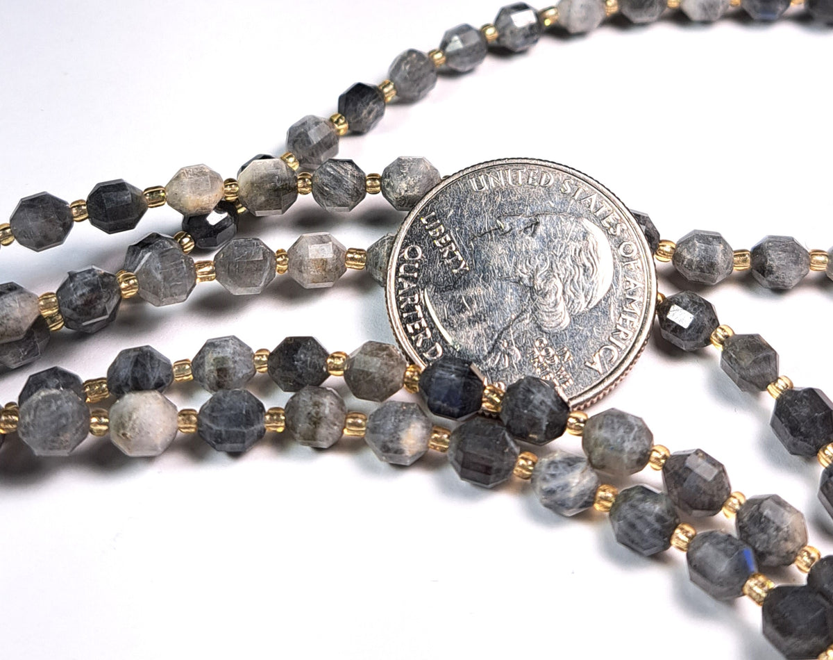 6mm Labradorite Faceted Lantern Gemstone Beads 8-Inch Strand