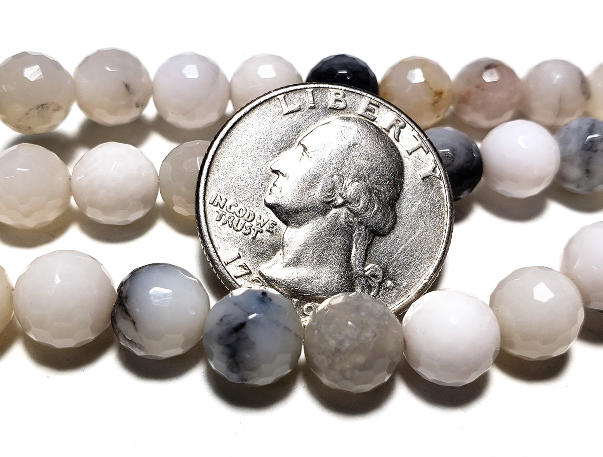 8mm Black White Agate Faceted Round Gemstone Beads 8-Inch Strand