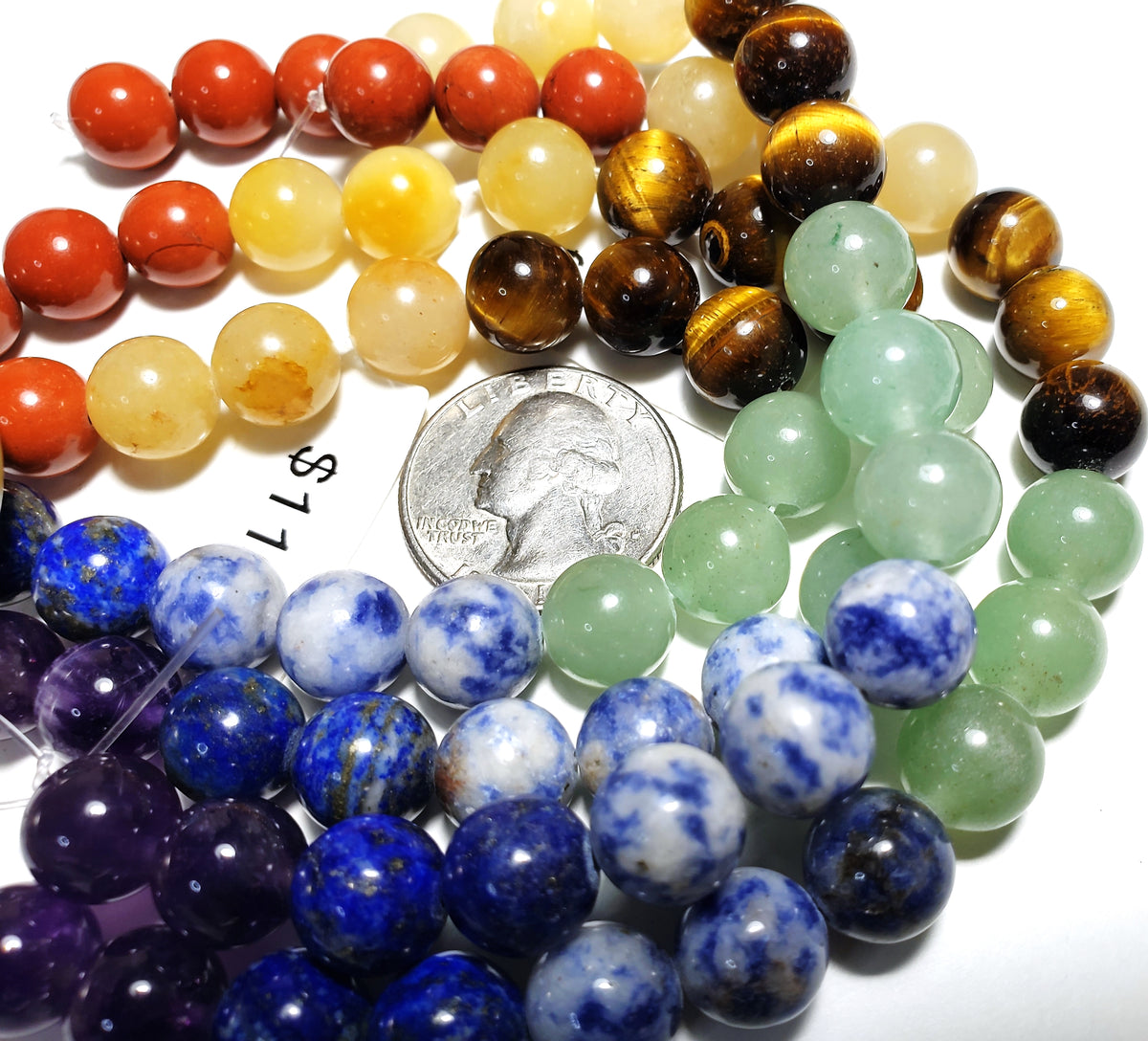 10mm Mixed Chakra Stone Round Gemstone Beads 8-Inch Strand