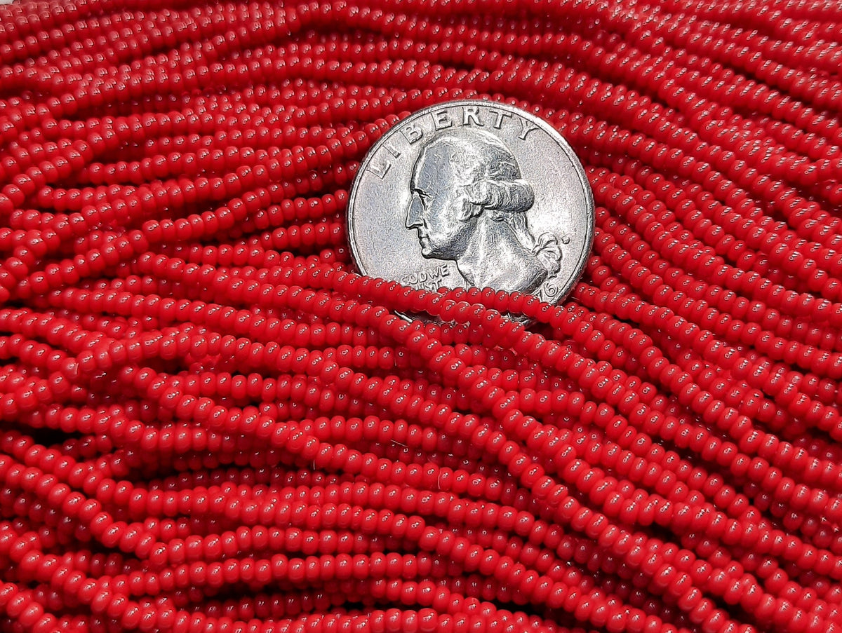 11/0 Cherry Red Opaque Czech Seed Beads Full Hank