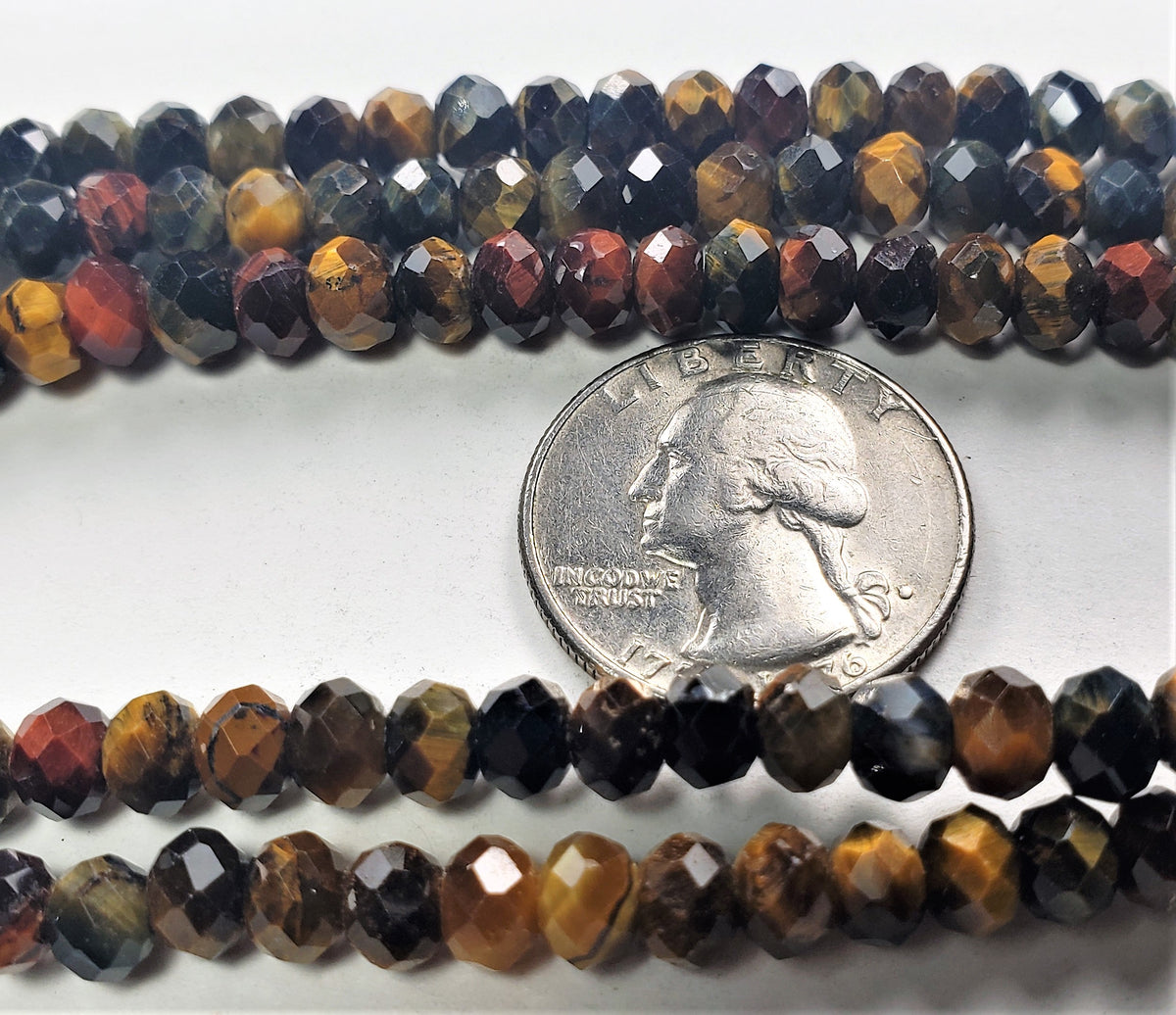 6x4mm Tiger's Eye Mixed Blue Gold Faceted Rondelle Gemstone Beads 8-Inch Strand