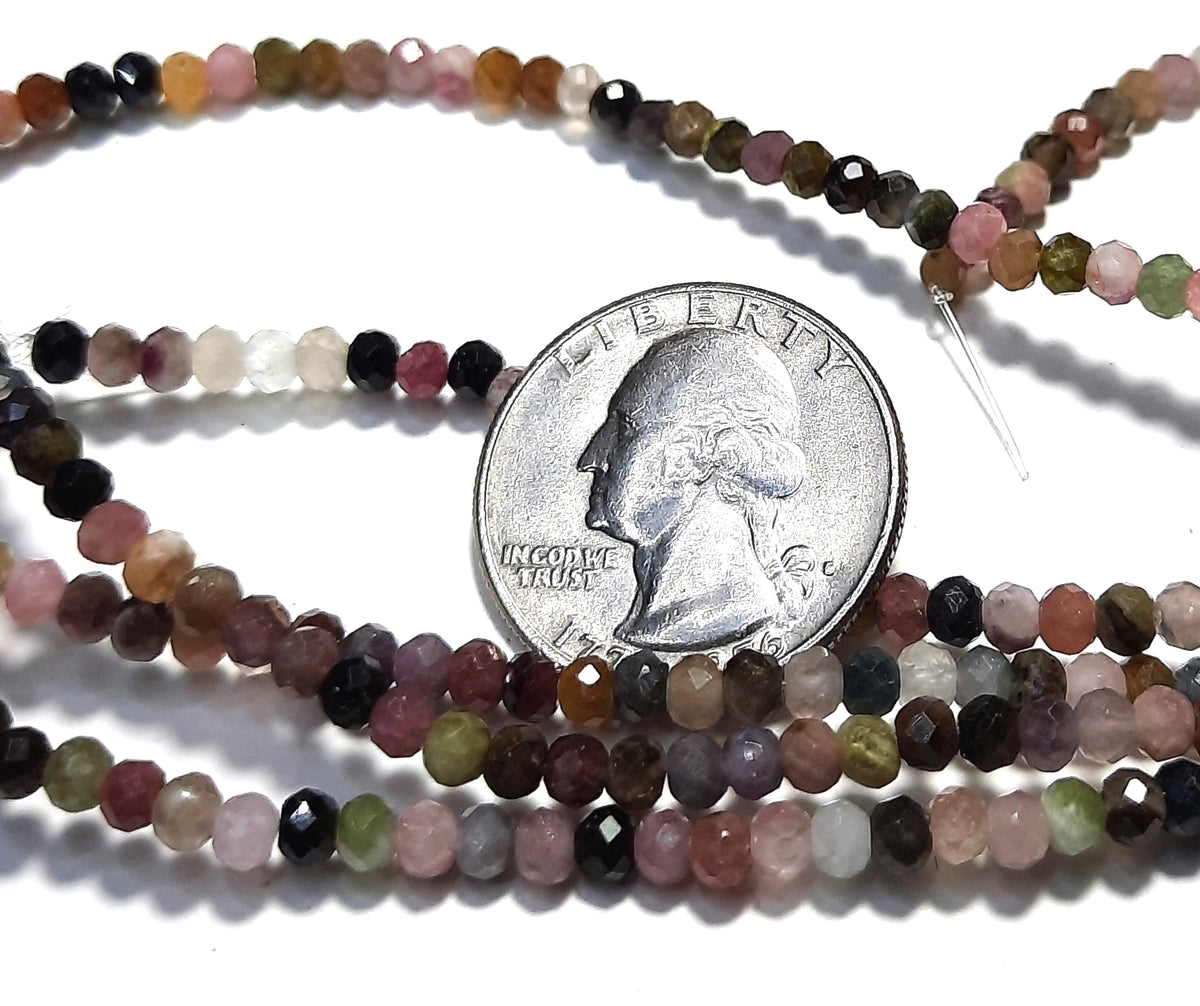 4x3mm Tourmaline Faceted Rondelle Gemstone Beads 8-Inch Strand