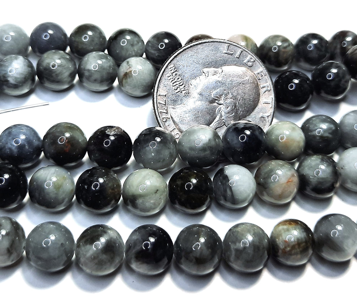 8mm Hawk Eye Round Gemstone Beads 8-Inch Strand