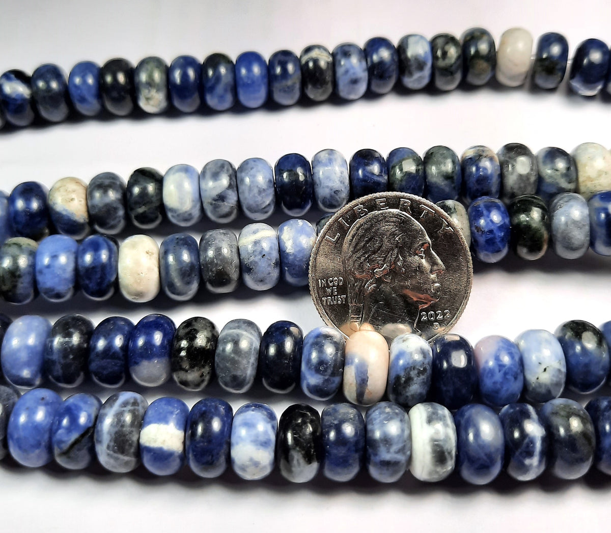 10x6mm Sodalite Smooth Rondelle Gemstone Beads 8-Inch Strand