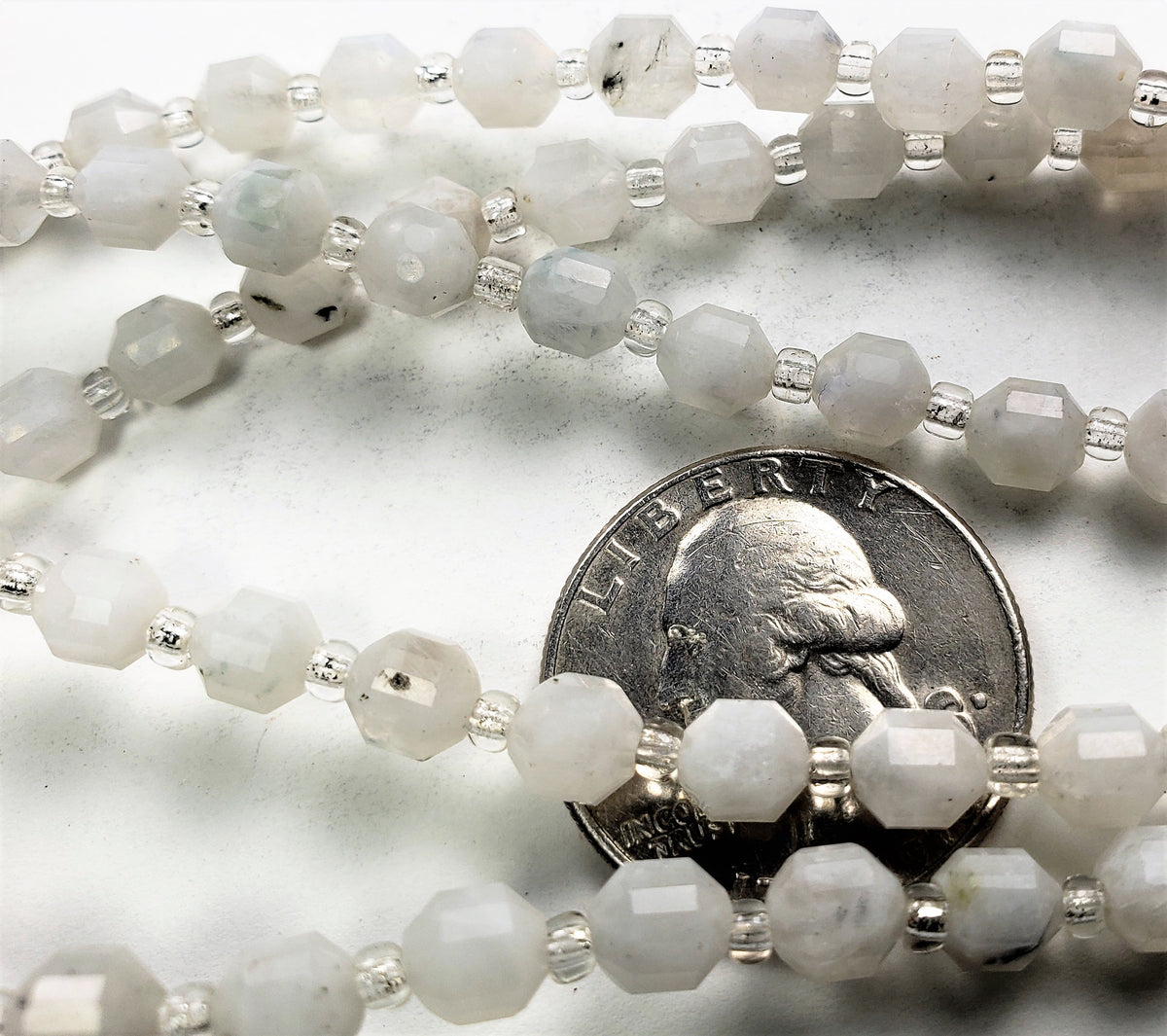 6mm Blue Moonstone Faceted Lantern Gemstone Beads 8-Inch Strand