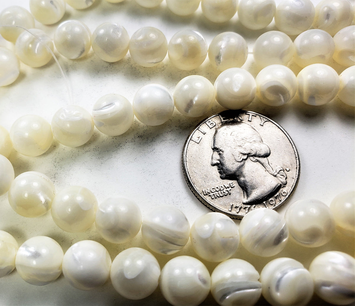 9mm Mother of Pearl MOP Round Shell Beads 8-Inch Strand