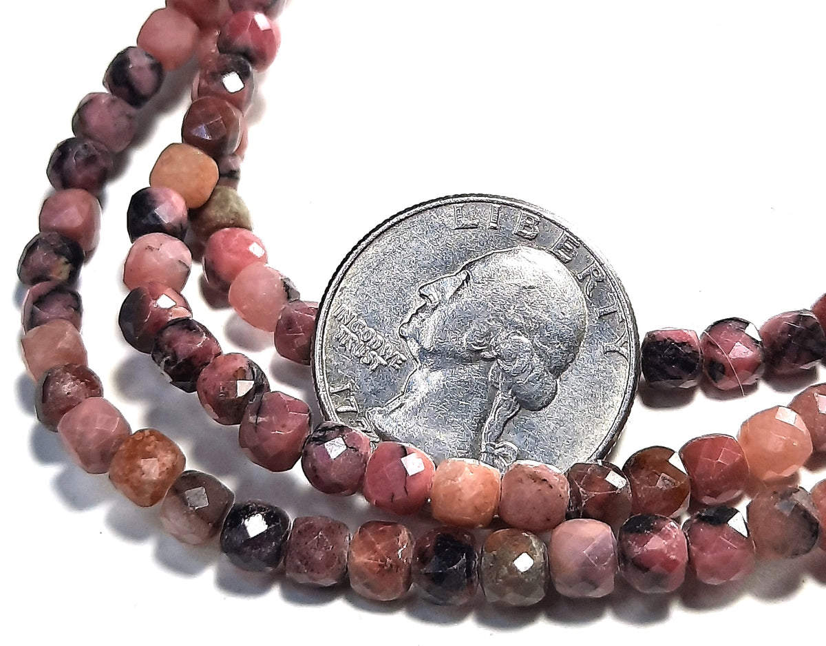 5mm Rhodonite Faceted Square Gemstone Beads 8-Inch Strand