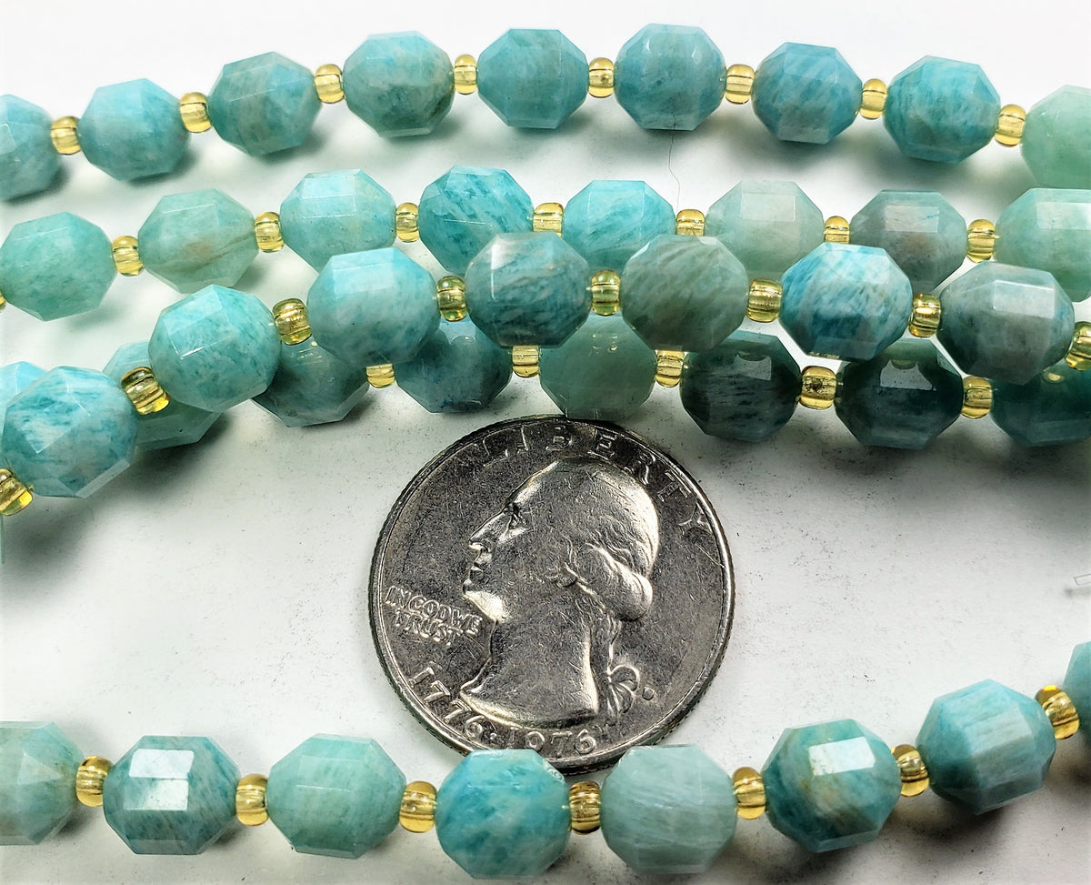 8mm Amazonite Faceted Satellite Gemstone Beads 8-Inch Strand