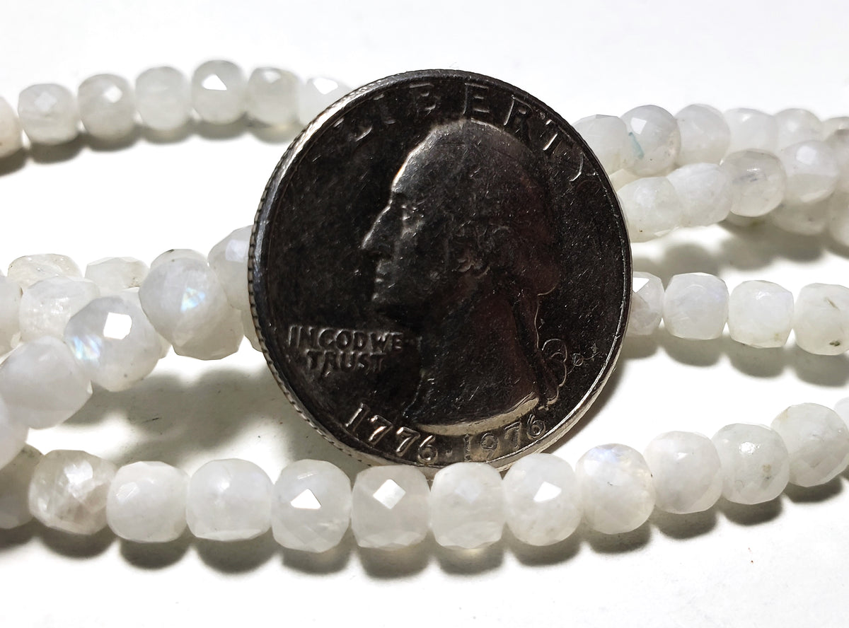4mm Blue Moonstone Faceted Cube Gemstone Beads 8-Inch Strand