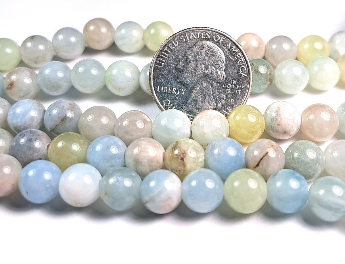 8mm Aquamarine Large Hole Round Gemstone Beads 8-Inch Strand