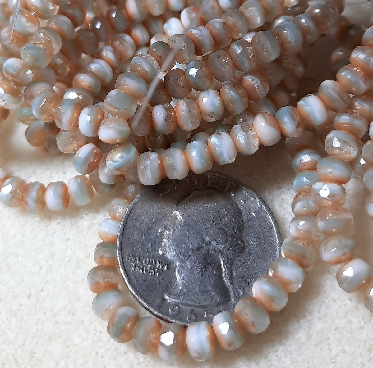 5x3mm Czech Glass Rondelle Seafoam Green White Silk Mix Celsian Finish 30ct